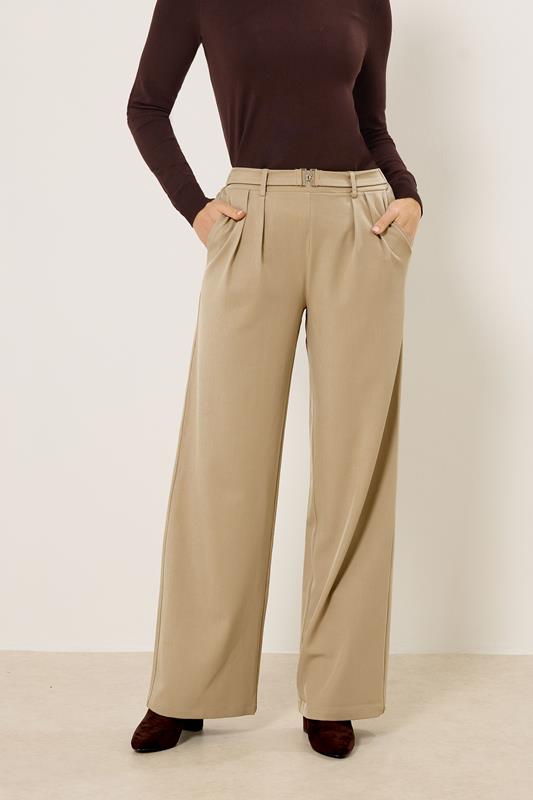 LTS Tall Women's Natural Brown Buckle Wide Leg Trousers | Long Tall Sally 1