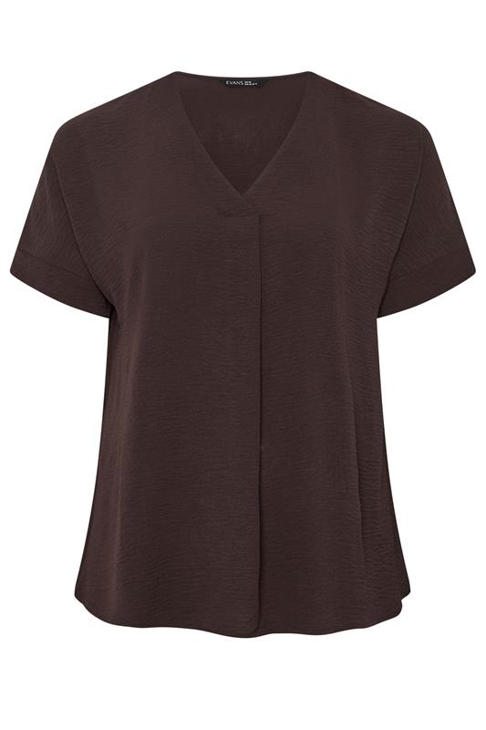 EVANS Plus Size Chocolate Brown Front Pleat Blouse | Evans 5