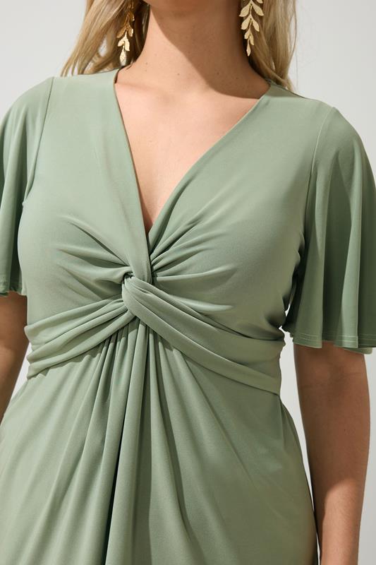 YOURS LONDON Plus Size Sage Green Knot Detail Front Short Sleeve Top | Yours Clothing 4
