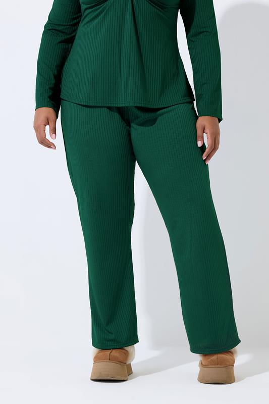 LIMITED COLLECTION Plus Size Forest Green Wide Leg Trousers | Yours Clothing 1