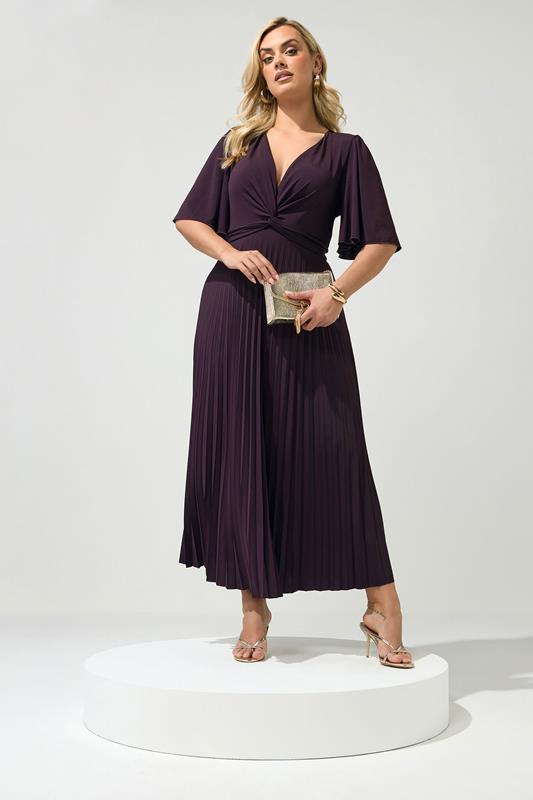 YOURS LONDON Curve Dark Purple Knot Pleated Maxi Dress