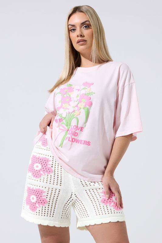 LIMITED COLLECTION Plus Size White Flower Crochet Shorts | Yours Clothing 1