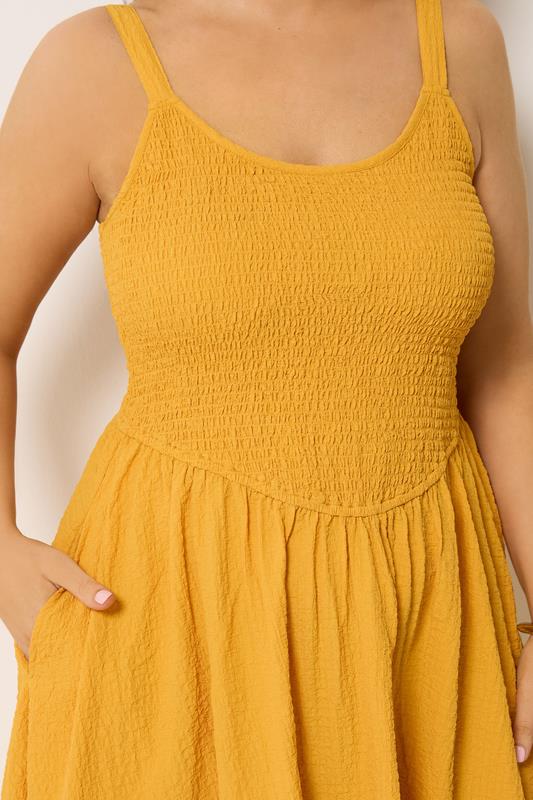YOURS Plus Size Golden Yellow Shirred Sundress | Yours Clothing 4