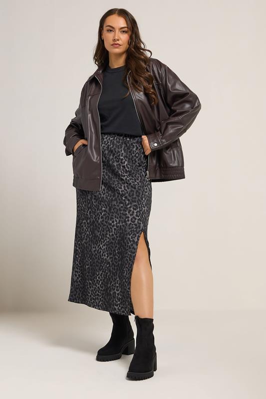 YOURS Plus Size Grey Leopard Print Textured Tube Skirt | Yours Clothing 1