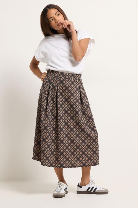 PixieGirl Petite Brown Check Midi Skirt