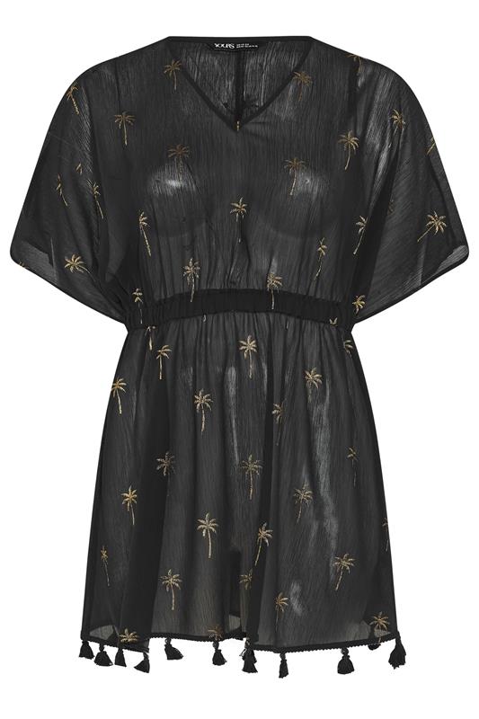 YOURS Plus Size Black Foil Palm Tree Beach Kimono | Yours Clothing 7