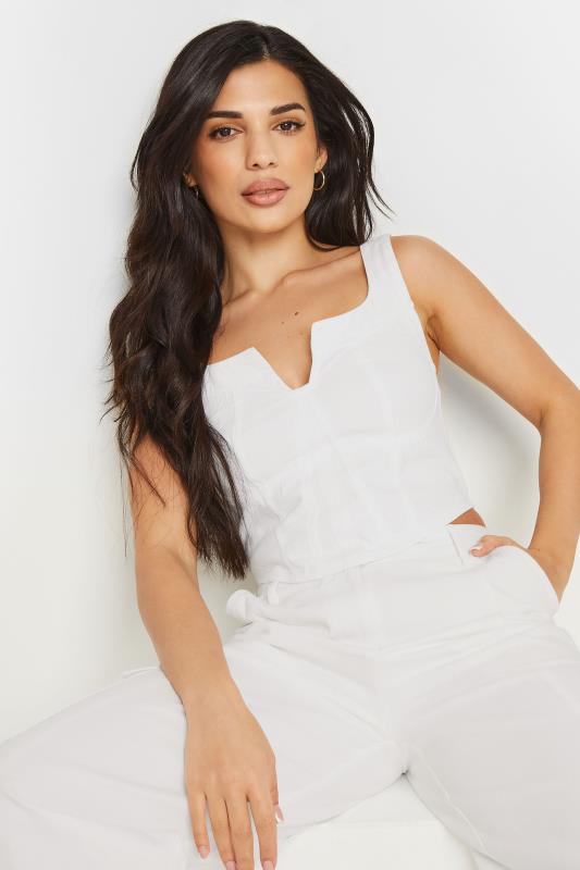 PixieGirl Petite Women's White Cotton Notch Neck Corset Top | PixieGirl 4