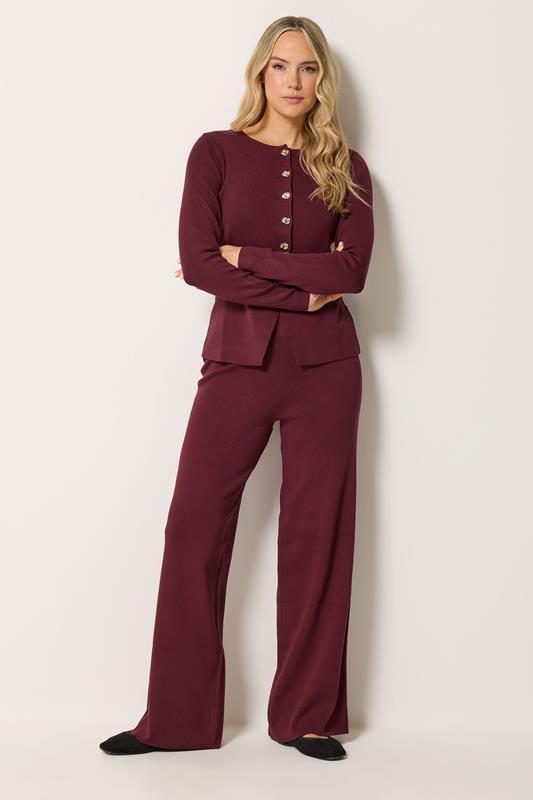 LTS Tall Burgundy Red Wide Leg Knitted Trousers