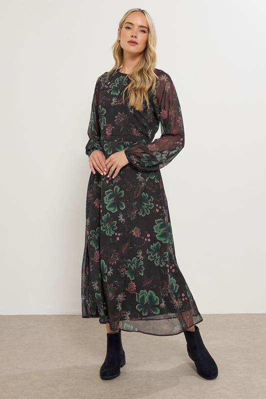 LTS Tall Black Chiffon Floral Maxi Dress
