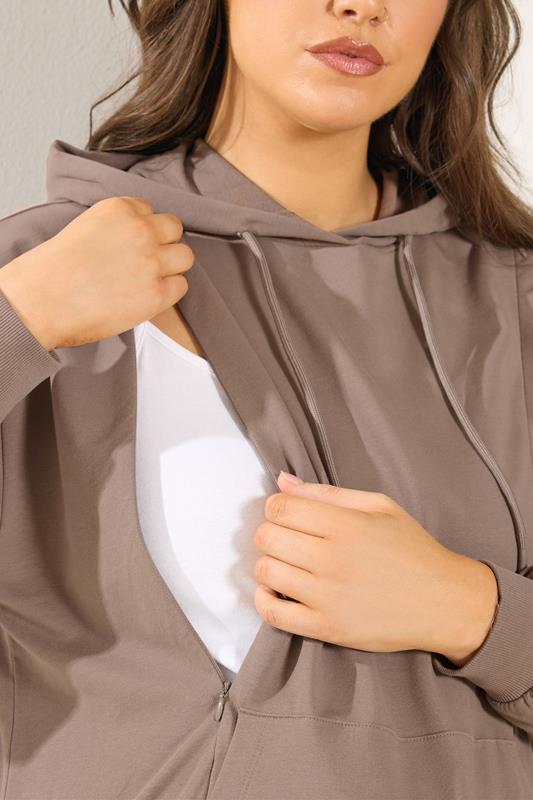 BUMP IT UP MATERNITY Plus Size Brown Zip Side Nursing Hoodie | Yours Clothing 4