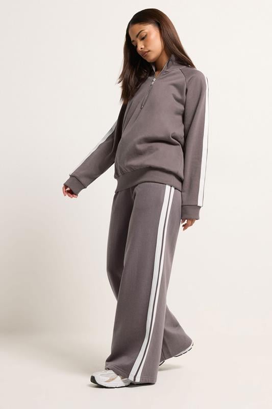 PixieGirl Petite Set Purple Stripe Cotton Quarter Zip Sweatshirt & Wide Leg Joggers