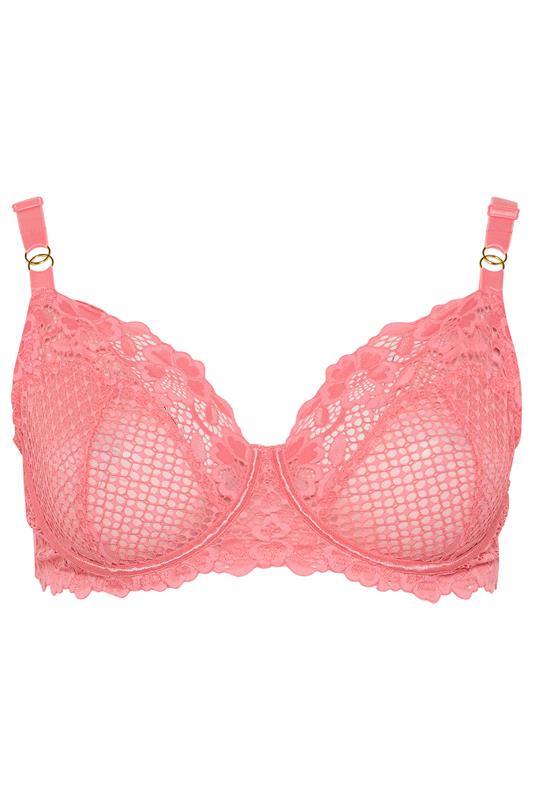 YOURS Plus Size Pink Fishnet Lace Underwired Bra | Yours Clothing 5