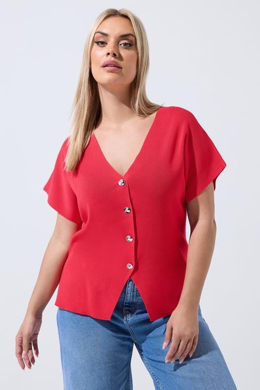 LIMITED COLLECTION Curve Red Short Sleeve Compact Knitted Top