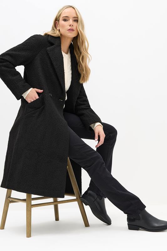 LTS Tall Women's Black Boucle Wrap Midi Coat | Long Tall Sally 1