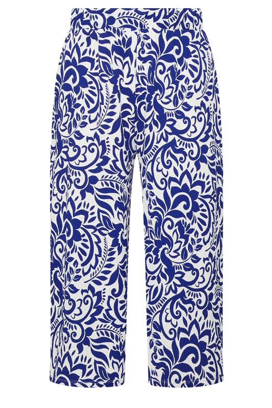 YOURS Plus Size Blue Abstract Floral Textured Midaxi Culottes | Yours Clothing 5