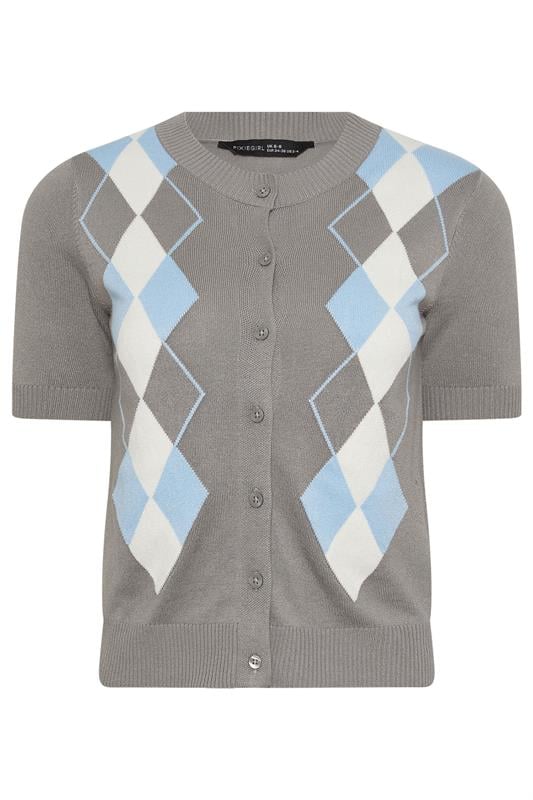 PixieGirl Petite Women's Grey Argyle Cardigan | PixieGirl 2