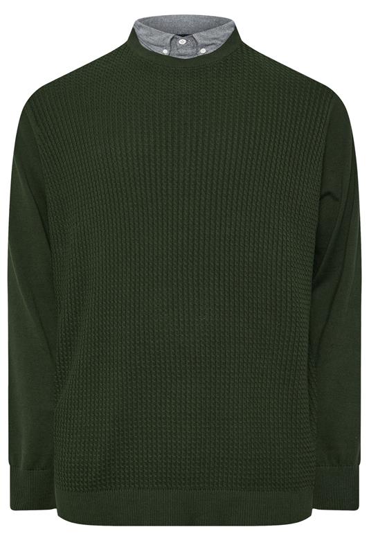 BadRhino Big & Tall Dark Green Cable Knit Mock Shirt Jumper | BadRhino 6