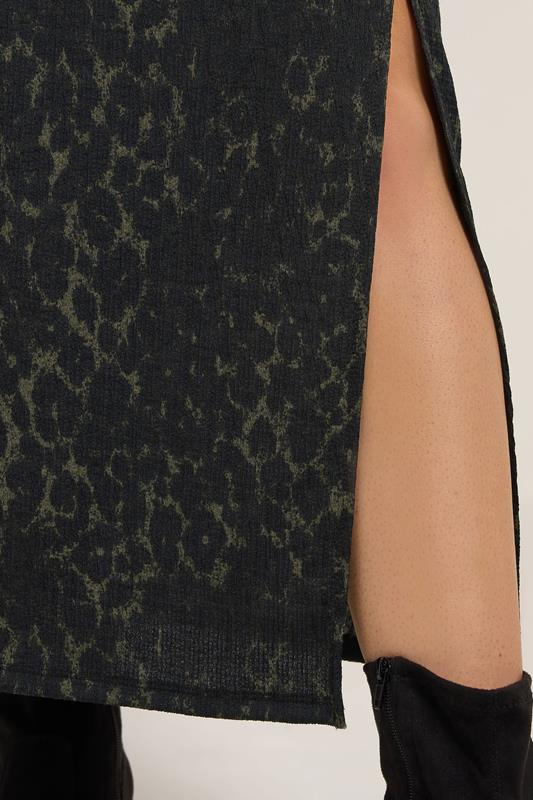 YOURS Plus Size Khaki Green Leopard Print Textured Tube Skirt | Yours Clothing 4