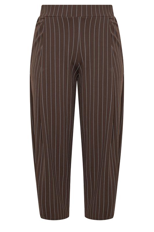 LIMITED COLLECTION Plus Size Chocolate Brown & Blue Pinstripe Barrel Leg Trousers | Yours Clothing 5