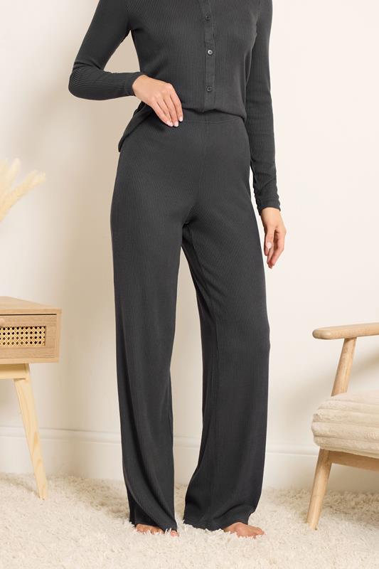 LTS Tall Women's Charcoal Grey Ribbed Wide Leg Trousers | Long Tall Sally  2