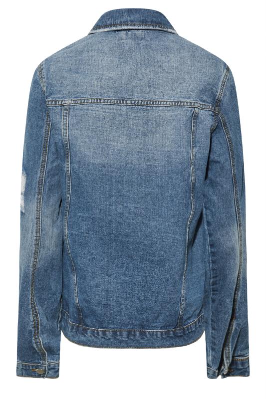 Tall Women's LTS Blue Mid Wash Distressed Denim Jacket | Long Tall Sally 8