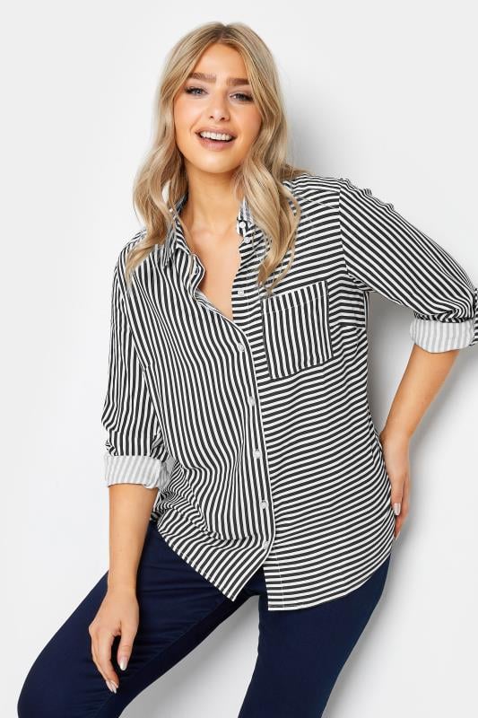 M&Co Black & White Stripe Tab Sleeve Shirt | M&Co 2