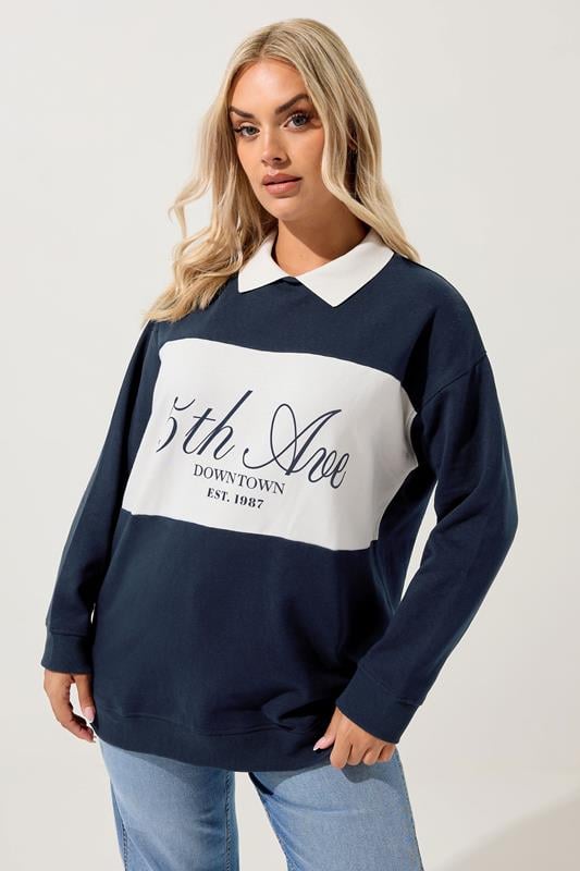YOURS Curve Navy Blue '5th Avenue' Rugby Top