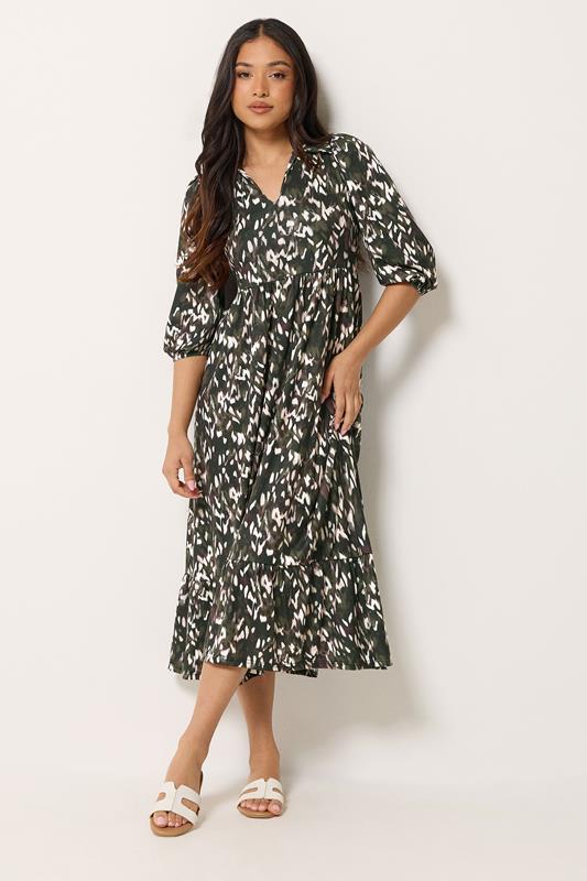 PixieGirl Petite Women's Khaki Green Camo Midi Dress | PixieGirl 1
