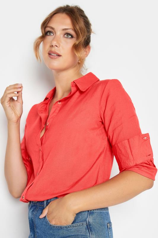 LTS Tall Womens Coral Orange Long Sleeve Linen Shirt | Long Tall Sally 4