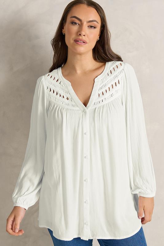 EVANS Curve White Long Sleeve Macrame Blouse