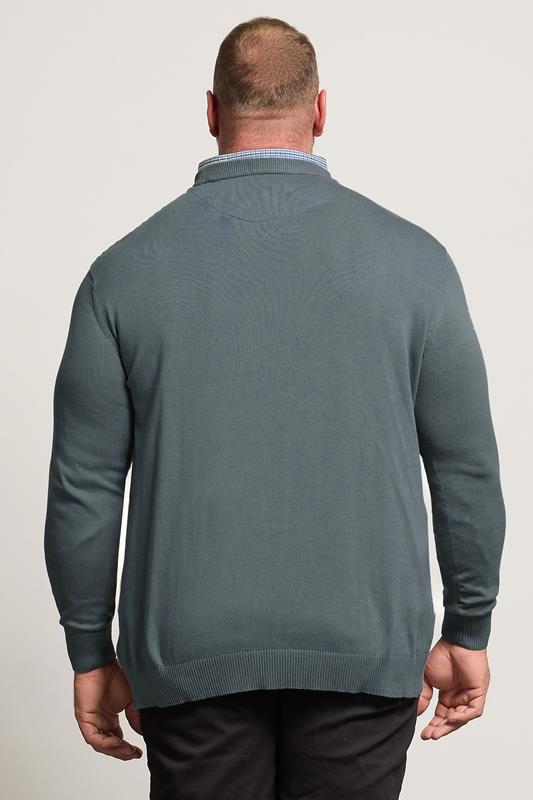 BadRhino Big & Tall Storm Blue Cable Knit Mock Shirt Jumper | BadRhino 2