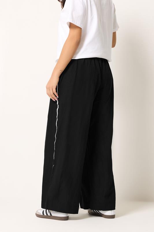 PxieGirl Petite Women's Black Side Stripe Linen Wide Leg Trousers | PixieGirl 2