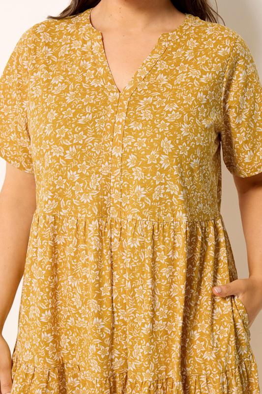 YOURS Plus Size Gold Yellow Floral Tiered Maxi Dress | Yours Clothing 4