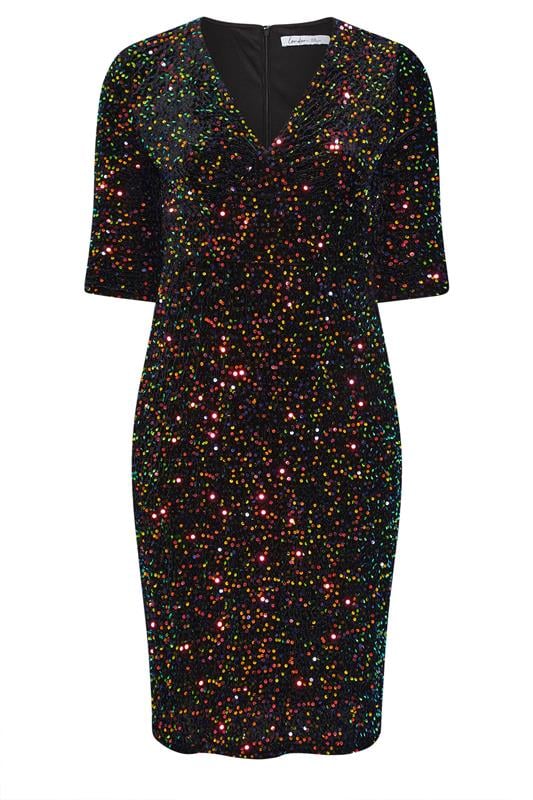 YOURS LONDON Plus Size Black Multicoloured Sequin Velvet Midi Dress | Yours Clothing 6