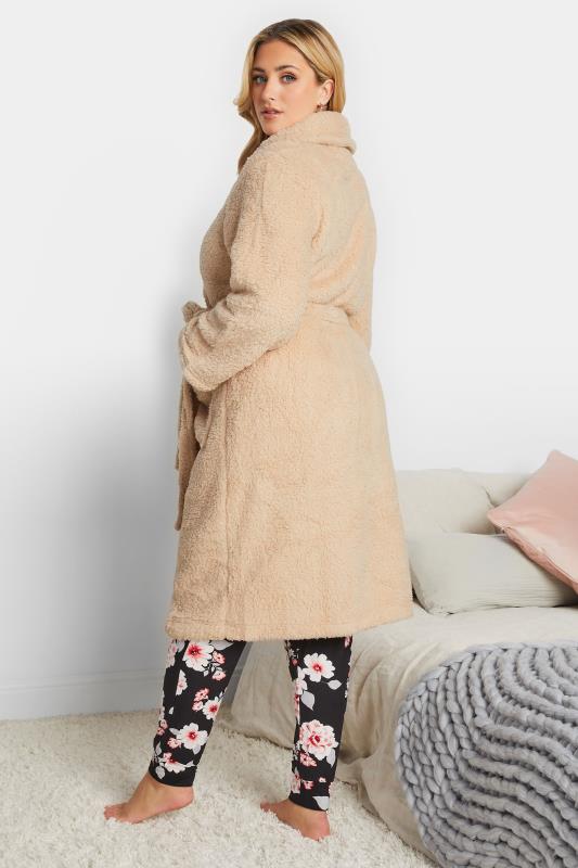 Plus Size Beige Brown Teddy Fleece Dressing Gown | Yours Clothing 3