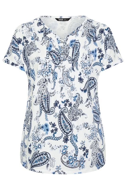 YOURS Plus Size Navy Blue Paisley Pintuck Short Sleeve Top | Yours Clothing 5