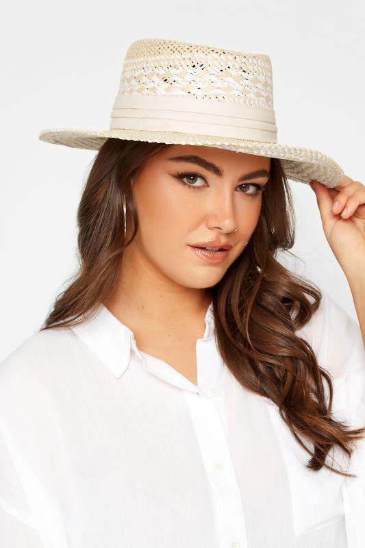 Plus Size  Yours Natural Brown & White Contrast Straw Boater Hat