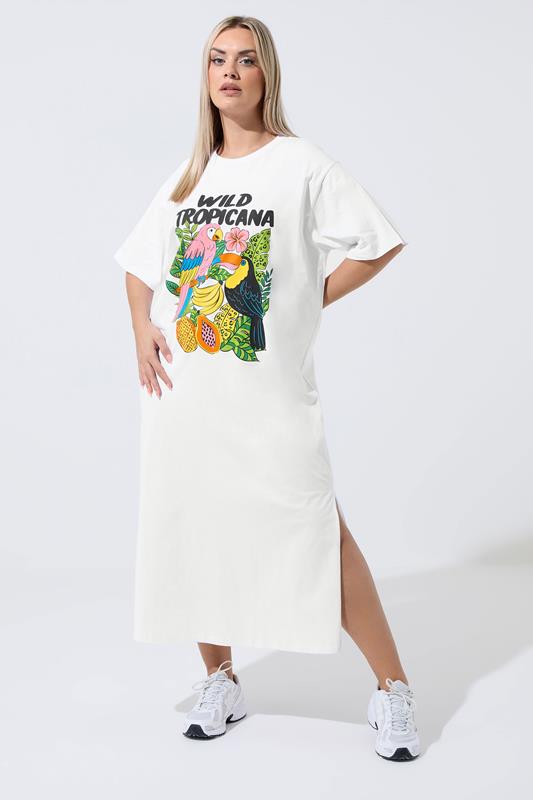 LIMITED COLLECTION Curve White Tropical T-Shirt Dress