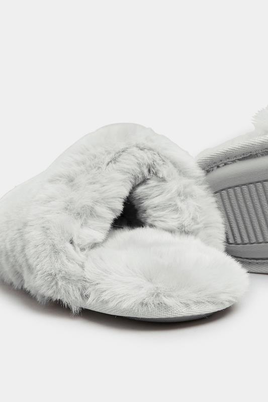 Grey Fluffy Slippers In Wide E Fit | Yours Clothing 4