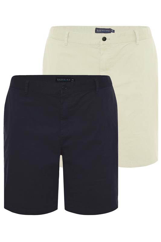 BadRhino Big & Tall 2 PACK Stone Brown & Navy Blue Stretch Chino Shorts