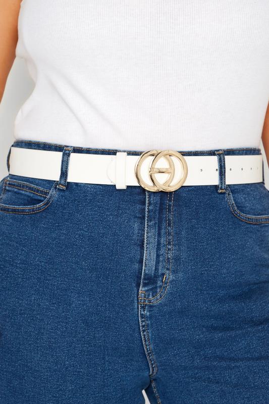 White Double Ring Faux Leather Belt | Yours Clothing 1