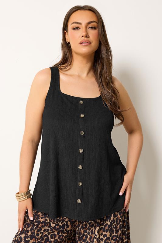 YOURS Curve Black Crinkle Vest Top