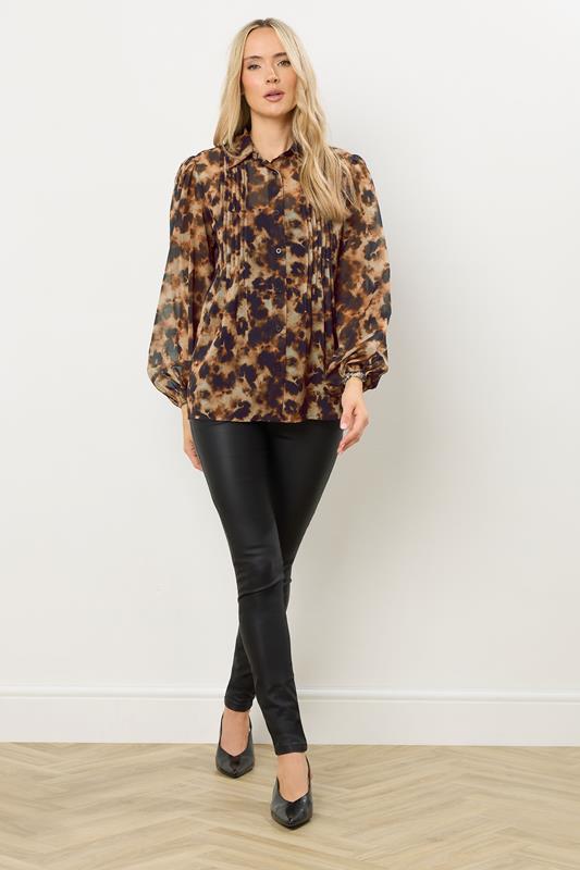 LTS Tall Brown Marble Sheer Pintuck Blouse | Long Tall Sally 1