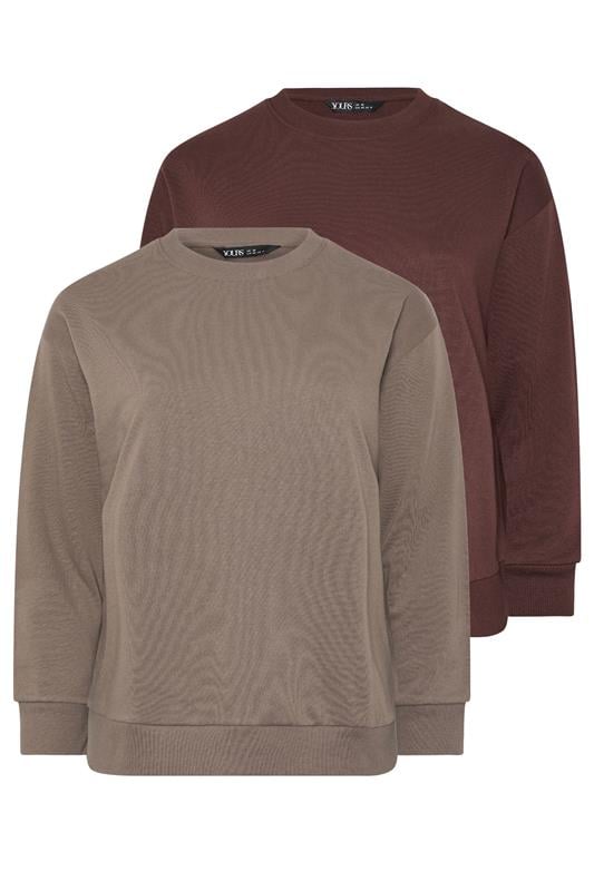 YOURSET Plus Size 2 PACK Chocolate Brown & Mocha Brown Sweatshirts | Yours Clothing 8