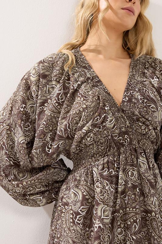 LTS Tall Women's Chocolate Brown Paisley Shirred Maxi Dress | Long Tall Sally 4