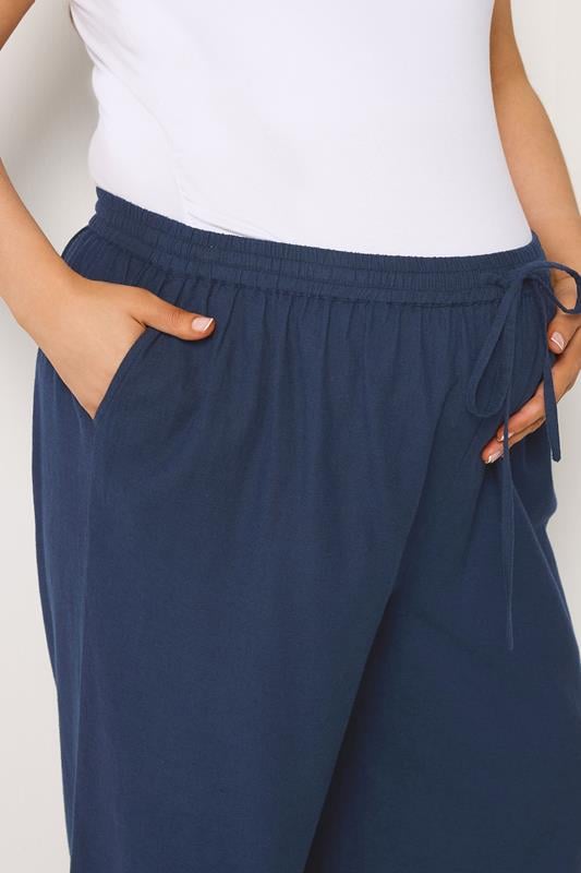BUMP IT UP MATERNITY Plus Size Navy Blue Wide Leg Linen Trousers | Yours Clothing 4