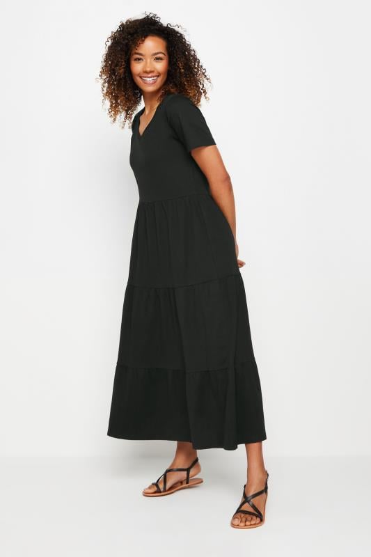 M&Co Black Short Sleeve Tiered Cotton Maxi Dress | M&Co 1