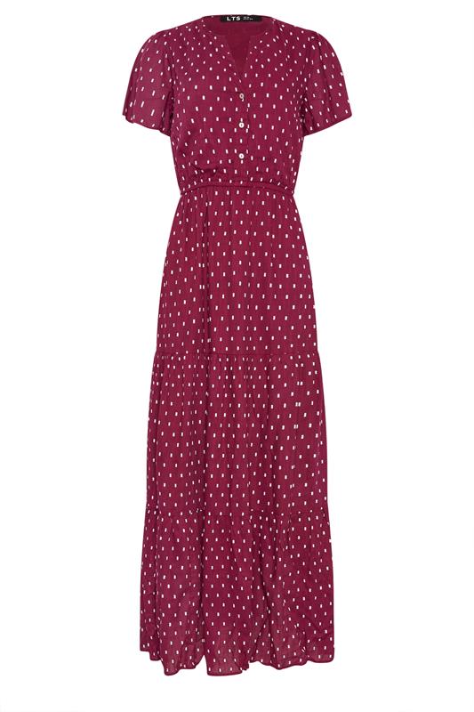 LTS Tall Women's Wine Red Dobby Spot Tiered Maxi Dress | Long Tall Sally 5