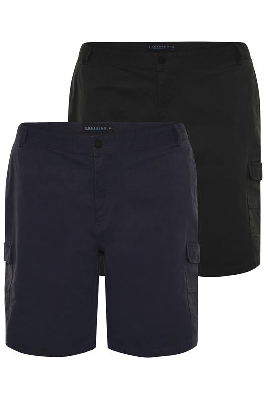 BadRhino Big & Tall 2 PACK Black & Navy Blue Stretch Cargo Shorts