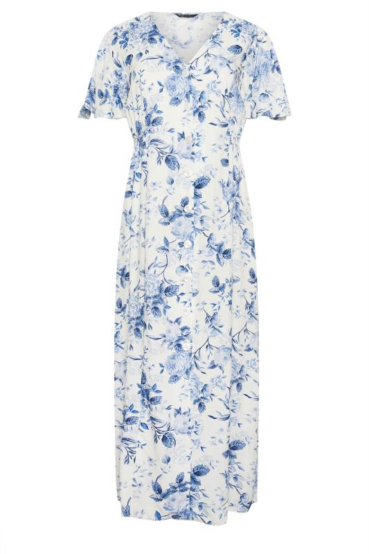 M&Co White & Blue Floral Print Button Through Midi Tea Dress | M&Co 5
